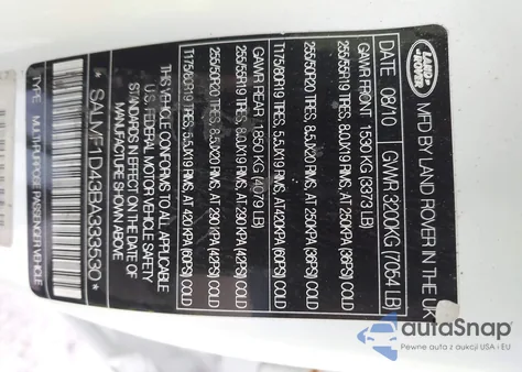 2011 Land Rover Range Rover Hse из США, поврежденный, VIN SALMF1D43BA333530